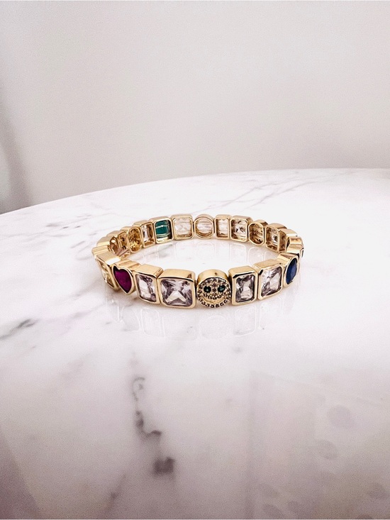 Lisa Gozlan Jewelry - LISA GOZLAN - Gold Smiley Face Stretch Bracelet with Coloured Gems - 7”